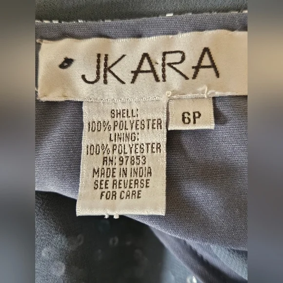 JKARA Blue Sequence Asymmetrical Cape/Shawl Flutter Sleeves Sheath Dress-Size 6P - Picture 9 of 9